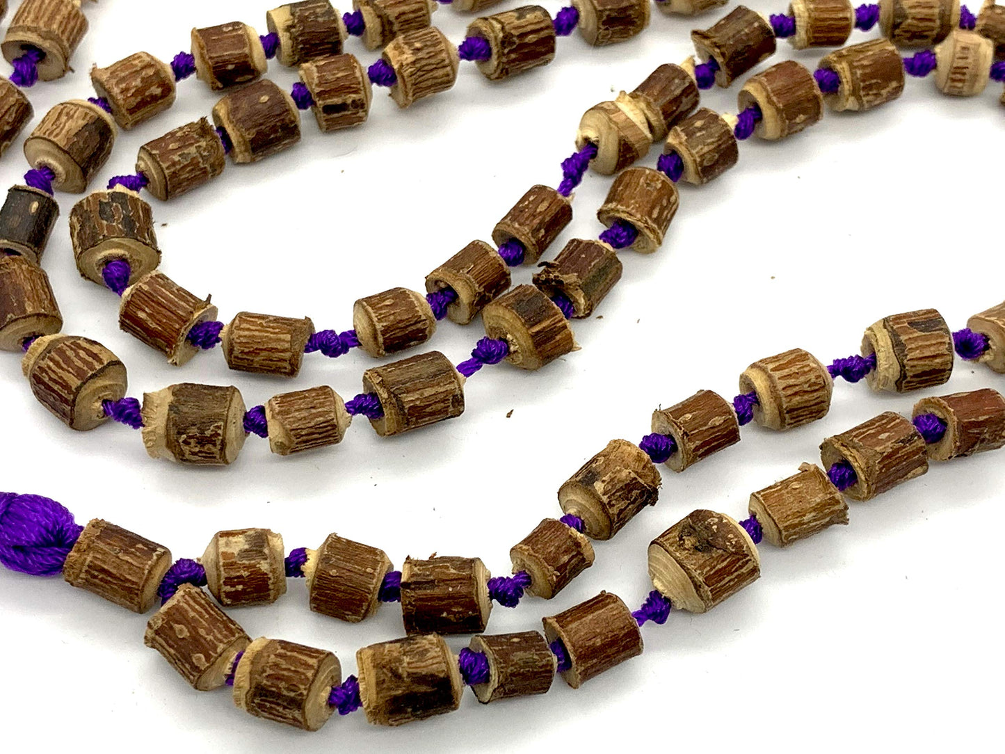 Tulsi mala beads necklace - Energized hand knotted Holy Basil 108 beads w/Velvet Pouch - PURE RAW CUT ROUGH Prayer beads - chanting mantra Meditation - Red Blue Green Orange String (PURPLE)