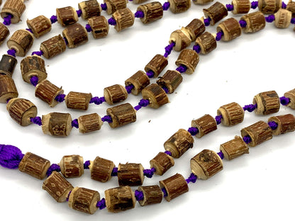 Tulsi mala beads necklace - Energized hand knotted Holy Basil 108 beads w/Velvet Pouch - PURE RAW CUT ROUGH Prayer beads - chanting mantra Meditation - Red Blue Green Orange String (PURPLE)
