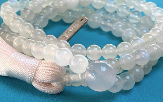 AWAKEN YOUR KUNDALINI Moonstone Mala Beads Necklace, 6mm Beads, 108 Beads - Cancer Birthstone, Crown Chakra