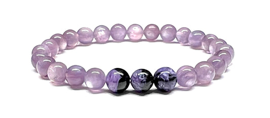 AAAAA Grade 8mm Lepidolite and Charoite Stretch Bracelet – Birthstone for October (Libra) & November (Scorpio) – Third Eye & Crown Chakra Jewelry
