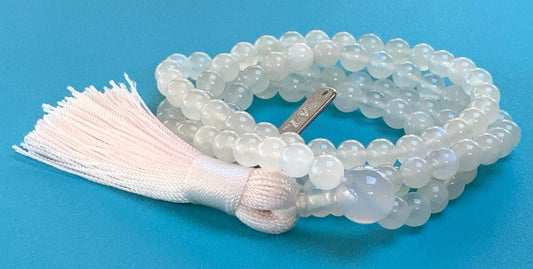 AWAKEN YOUR KUNDALINI Moonstone Mala Beads Necklace, 6mm Beads, 108 Beads - Cancer Birthstone, Crown Chakra