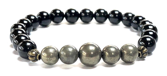 VESTA Black Tourmaline & Pyrite Stretch Bracelet | Grounding, Protection & Abundance | Root Chakra | Capricorn Birthstone | Handmade in USA