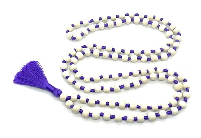 Tulsi Mala Beaded Necklace - Hand Knotted Tulasi Beads - 7 Chakra Mala (Purple String)
