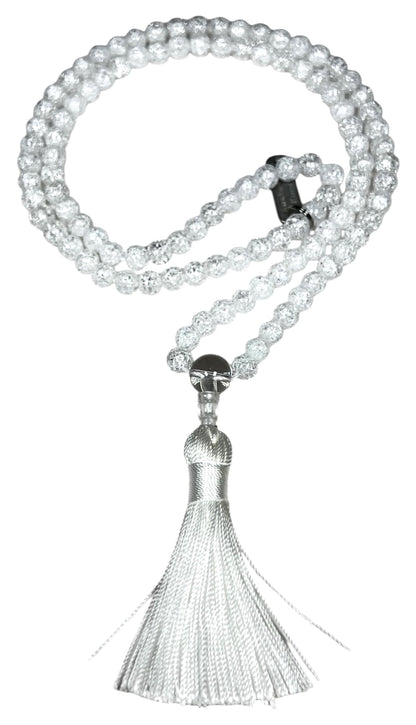 Handmade Crackle Crystal Quartz Mala Necklace – 6mm & 8mm | 108 Beads | Crown Chakra & April Birthstone | Ethically Sourced