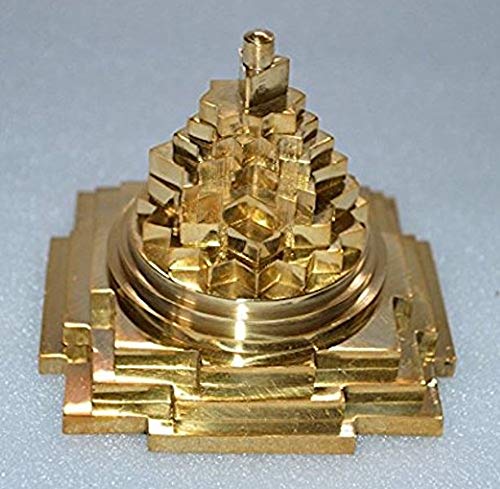 AWAKEN YOUR KUNDALINI Sri Meru Yantra, Shree Chakra Maha Meru in Brass Size 3" Inch - Spiritual Powers, Vaastu Dosh, Prosperity - 3D