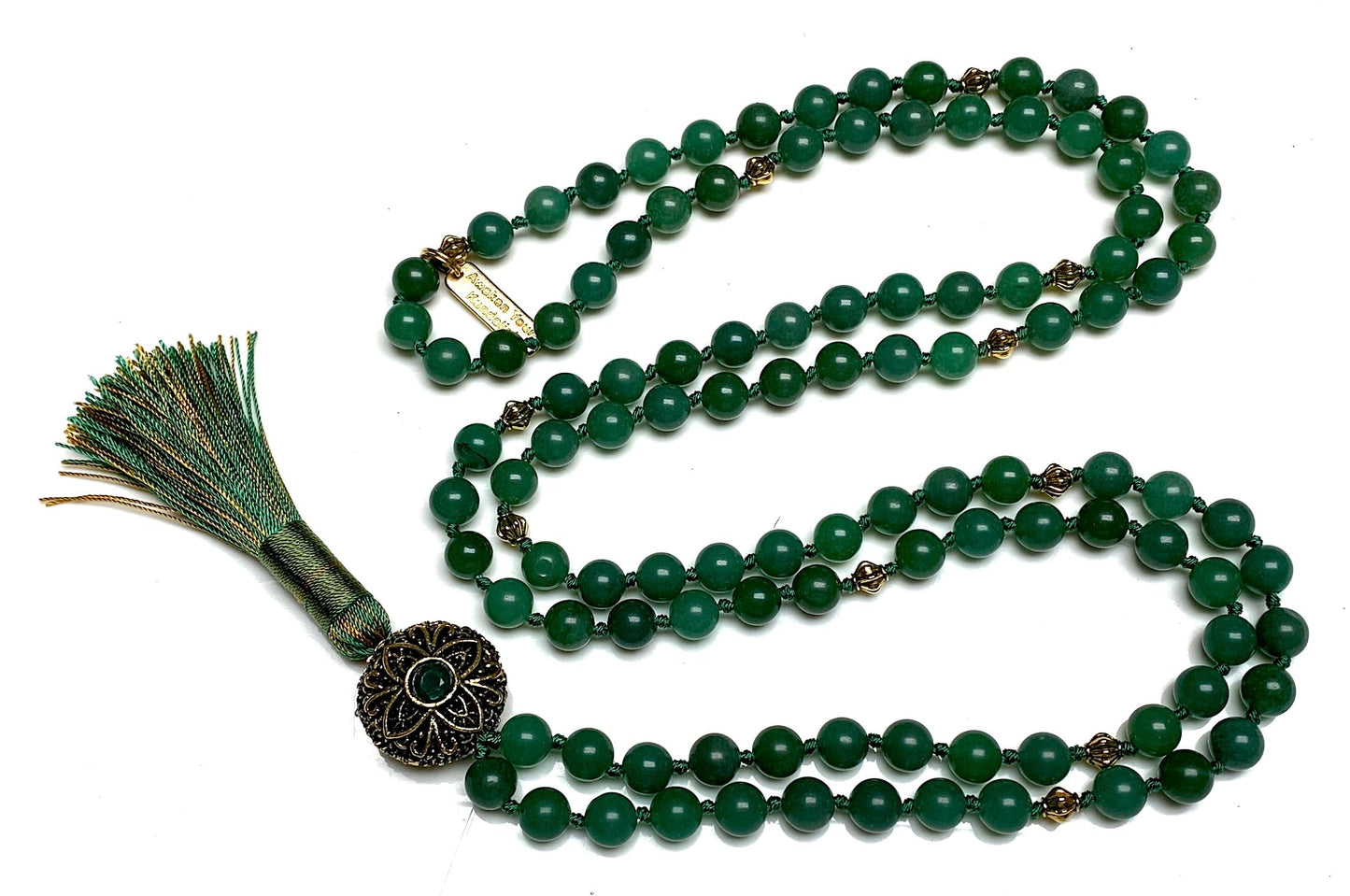 AERIS Green Aventurine Mala Necklace | 108 Hand-Knotted Beads for Creativity, Emotional Healing & Heart Chakra Balance | Taurus & Virgo Birthstone | Handmade in USA