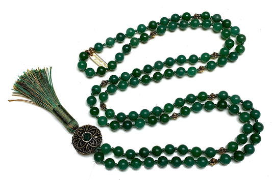 AERIS Green Aventurine Mala Necklace | 108 Hand-Knotted Beads for Creativity, Emotional Healing & Heart Chakra Balance | Taurus & Virgo Birthstone | Handmade in USA
