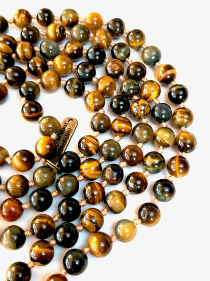 Embrace the Power of Nature with Triple Tiger's Eye Mala Beads Necklace - Gemini & Capricorn Birthstone, Root & Solar Plexus Chakra