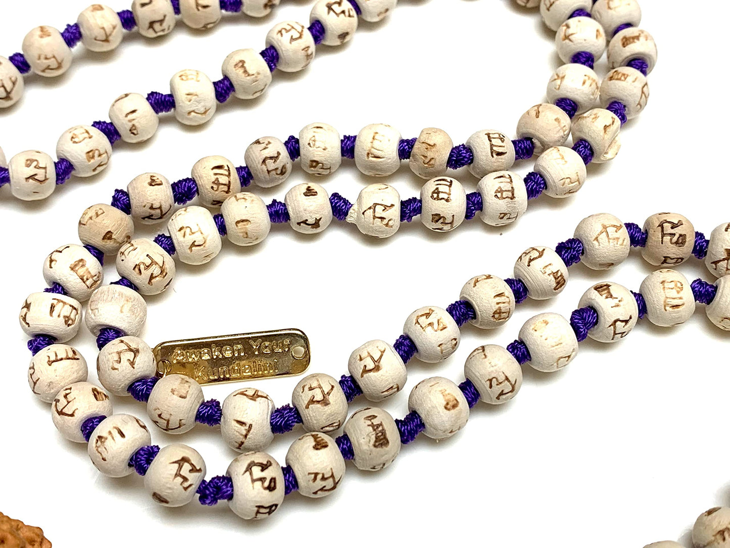 AWAKEN YOUR KUNDALINI Tulsi Mala Necklace w/ 5 Mukhi Rudraksha - Cancer Sun Sign - Heart & Sacral Chakra - Purple String