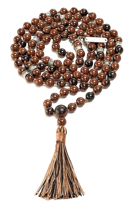 Mahogany Obsidian Mala Beads Necklace - 8mm - Awaken Inner Power & Ground Yourself