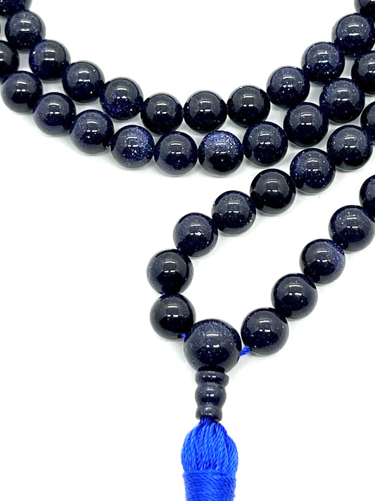 Blue Goldstone Midnight Gemstone Mala Necklace | TARA Collection by AYK