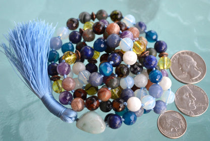 Hand Knotted Libra Mala Beads Necklace - Birthstone Jewelry for September and October - Heart and Throat Chakra Alignment - Heart and Throat Chakra Alignment