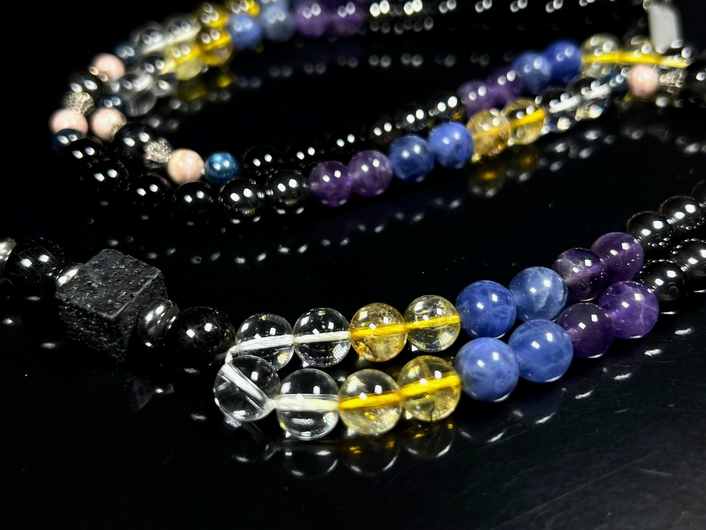 Empath Support Mala Beads Necklace – 8mm Gemstones & 12mm Lava Square | 108 Beads | 8 Protective Stones | Root to Crown Chakra Alignment | Ethically Sourced