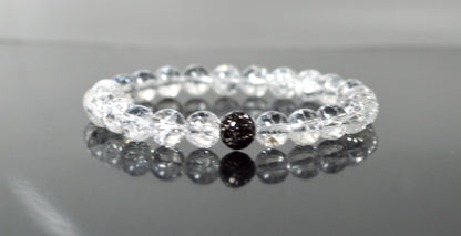 Himalayan Ice Crystal Quartz and Lava Beads Stretch Bracelet – Multi Tone Finish – Aries Birthstone – Universal Sun Sign - Crown Chakra Energy Bracelet