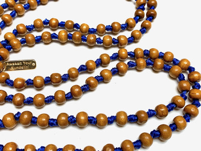 Awaken Your Kundalini Tulsi mala beads necklace hand knotted mala holy basil beads 8 mm 108 Buddhist prayer beads 7 Chakra mala colors - w/Velvet mala pouch (SIXTH BROW CHAKRA)