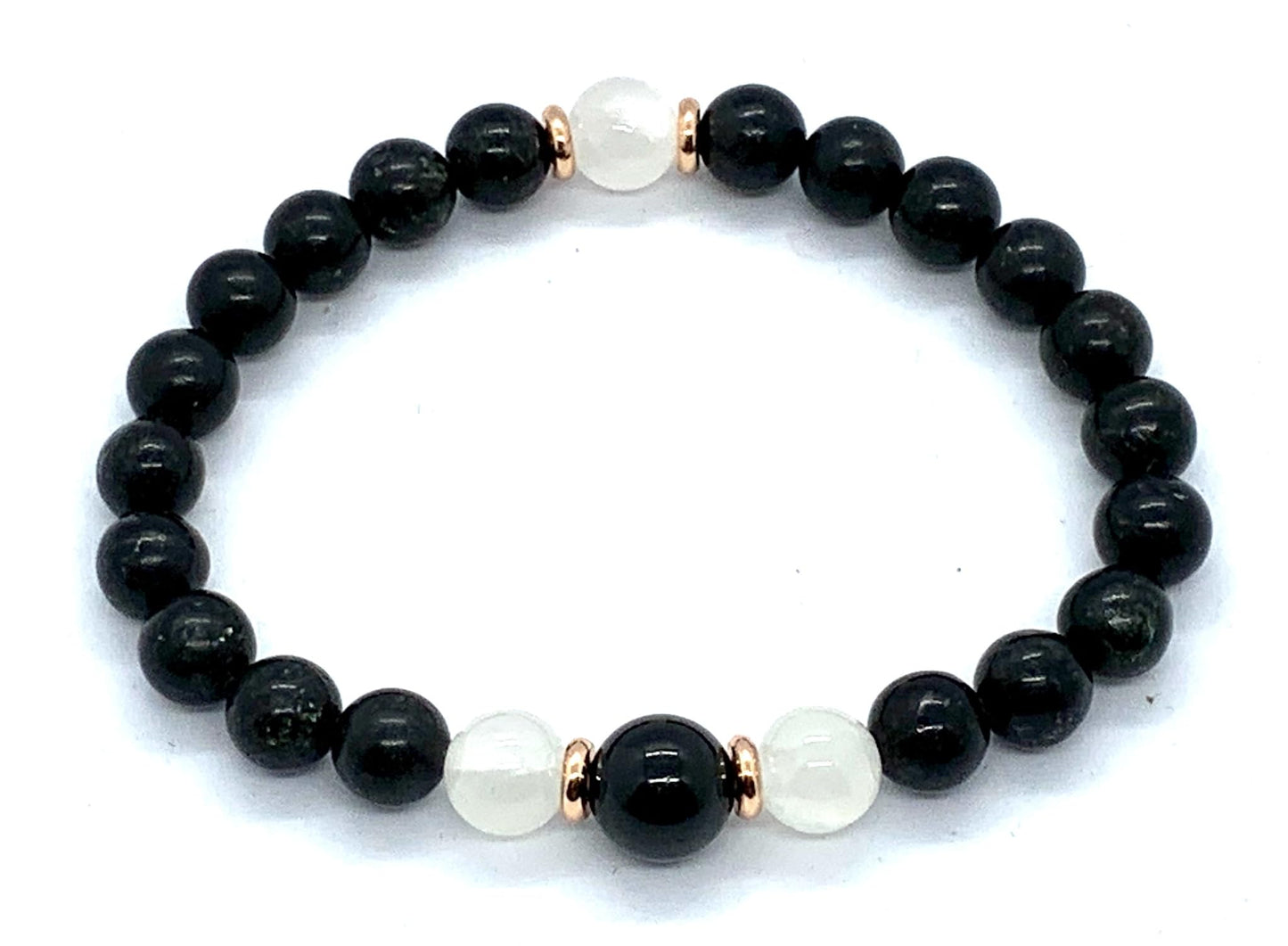 Black Tourmaline and Selenite Stretch Bracelet - October Birthstone for Libra - Root and Crown Chakra Jewelry - Protection Stones