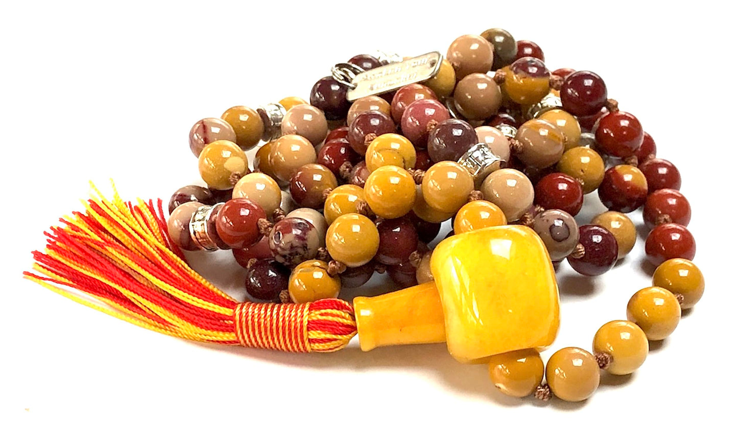 Hand-knotted Mookaite Mala Necklace, 8mm 108 Beads, Root Chakra Healing