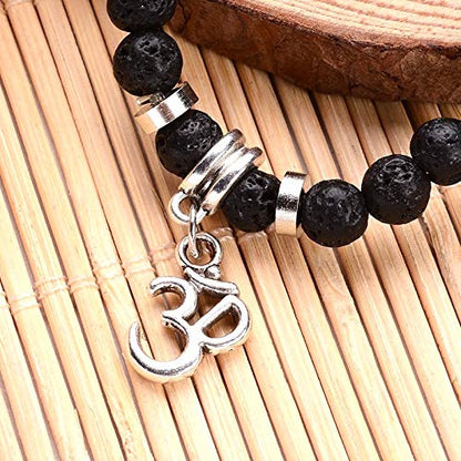 VULCAN Lava Stretch Bracelet with Om Charm | Grounding & Aromatherapy | 8mm