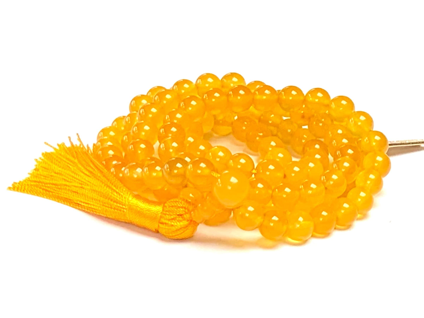 Handmade Yellow Jade Mala Necklace, 8mm 108 Beads, Approx. 36 Inches Long - April Birthstone, Taurus & Aries, Solar Plexus Chakra