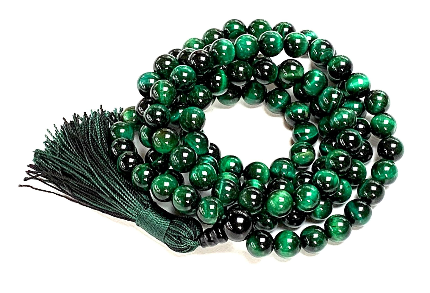 Green Tiger's Eye Tiger Eye Mala Necklace, 8mm 108 Beads, Taurus and Virgo Birthstone Mala, Solar Plexus and Heart Chakra Association