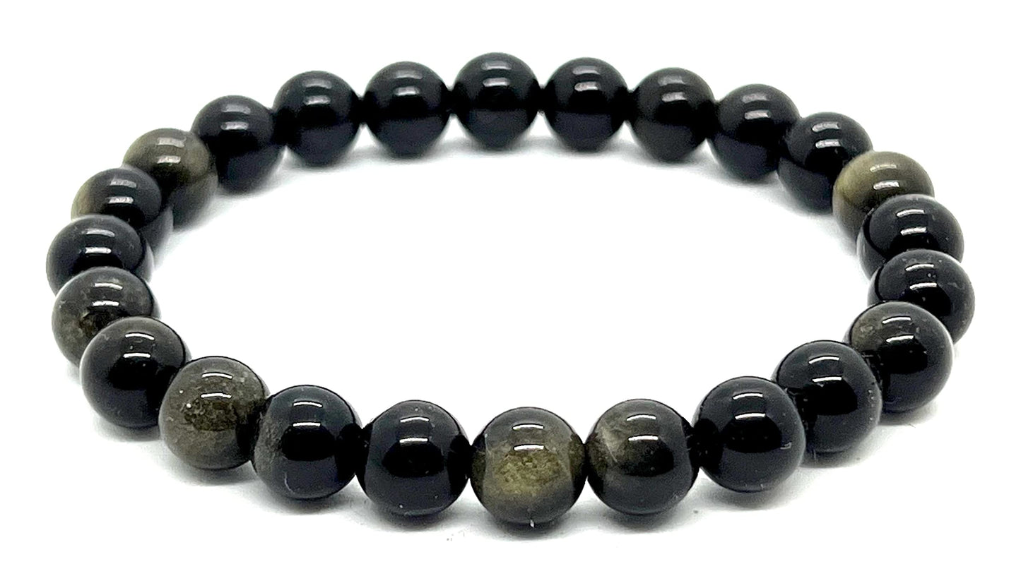 Golden Obsidian Beaded Stretch Bracelet - Embrace Protection & Strength