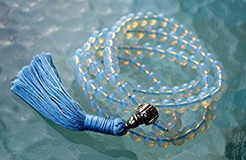 Opal opalite Moonstone 8mm 108 japa mala Beads Necklace- Prayer Beads - Energized