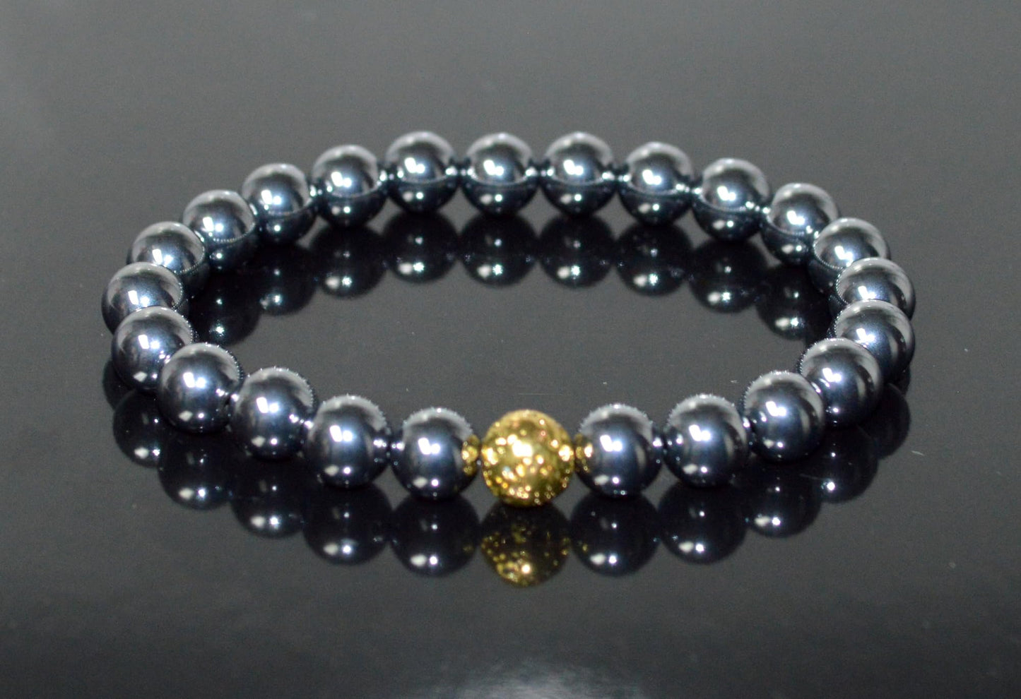 Terahertz and Lava Beads Stretch Bracelet – Capricorn & Aquarius Birthstone Bracelet, Root Chakra - Vitality, Libido, Protection