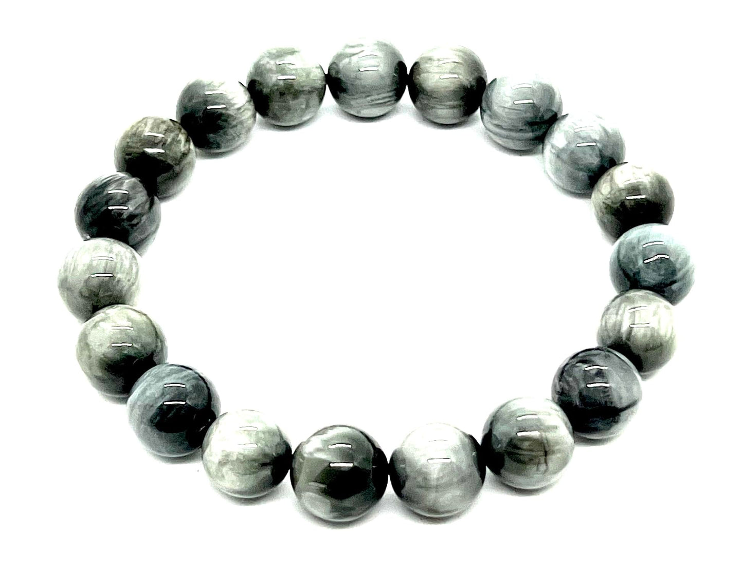 Grey Tiger's Eye (Hawk's Eye) Confidence Bracelet (8mm Beads) - Capricorn Birthstone Bracelet - Solar Plexus & Root Chakras - Wrist Size 7.5 Inches