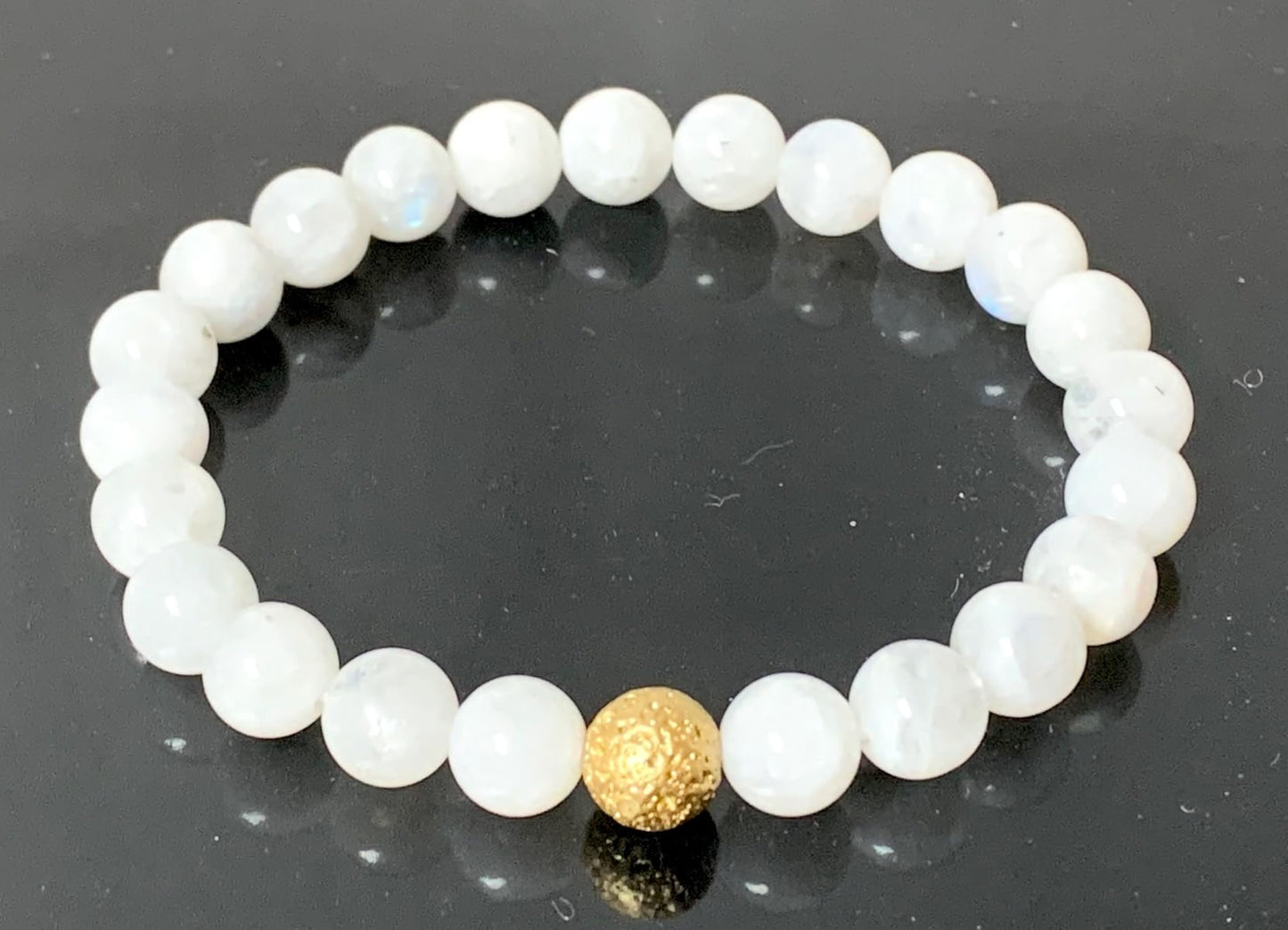 Moonstone And Lava Stretch Bracelet - Cancer Birthstone - Sacral & Crown Chakra Jewelry