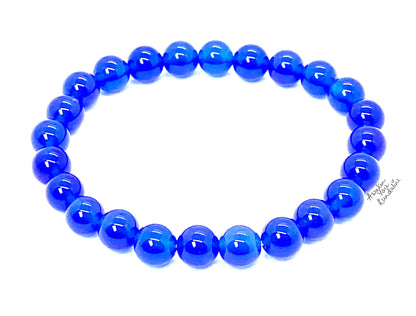 8mm Blue Jade Stretch Bracelet - March Birthstone for Pisces - Throat Chakra Association