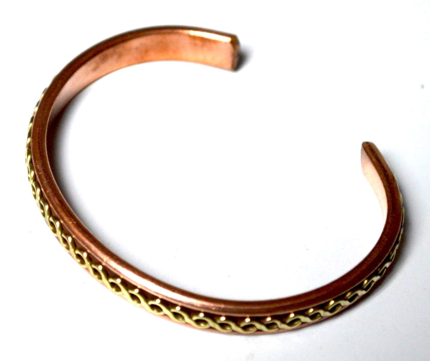 AWAKEN YOUR KUNDALINI Pure Copper Astadhatu Cuff Bracelet - w/Brass Wire Design - Root Chakra Jewelry