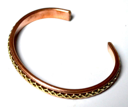 AWAKEN YOUR KUNDALINI Pure Copper Astadhatu Cuff Bracelet - w/Brass Wire Design - Root Chakra Jewelry
