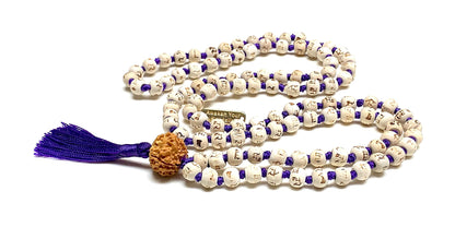 AWAKEN YOUR KUNDALINI Tulsi Mala Necklace w/ 5 Mukhi Rudraksha - Cancer Sun Sign - Heart & Sacral Chakra - Purple String