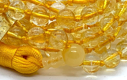 Citrine Mala Necklace, Hand Knotted 8mm High-Grade 108 Beads - November Birthstone, Sagittarius Jewelry, Root Chakra