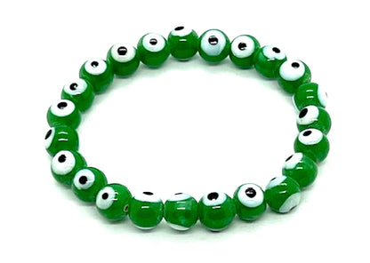 Embrace Abundance & Growth: Handmade Green Evil Eye Charm Bracelet (8mm Beads) - Taurus & Virgo Birthstone - Heart Chakra Harmony