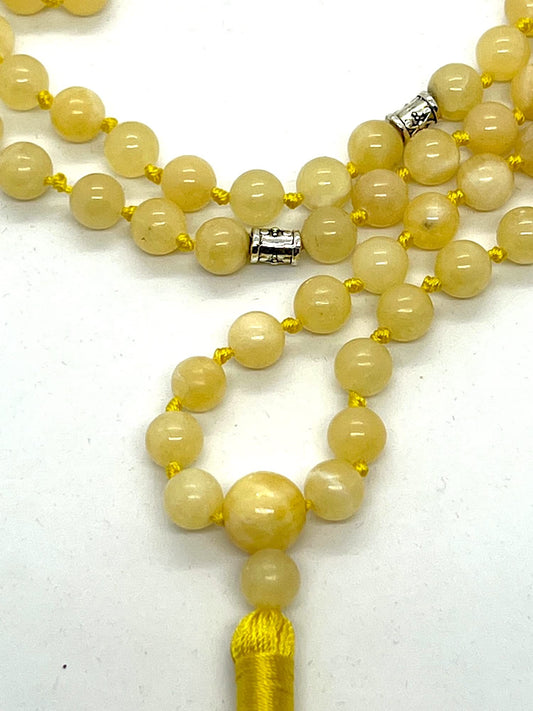 Hand-knotted Calcite Mala Necklace - Taurus & Gemini Birthstone - Throat Chakra Harmony (8mm 108 Beads)