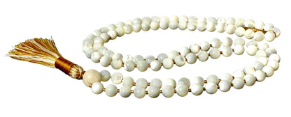 Mother of Pearl Mala Beasds Necklace - Embrace Serenity, Radiance, and Inner Strength, 8mm Beads, 108 Prayer Beads