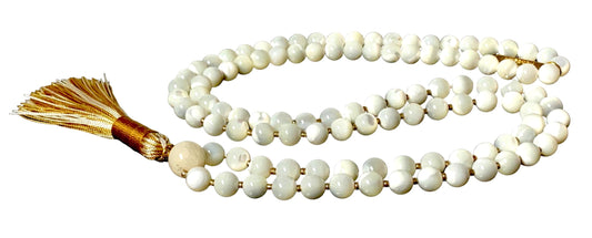 Mother of Pearl Mala Beasds Necklace - Embrace Serenity, Radiance, and Inner Strength, 8mm Beads, 108 Prayer Beads