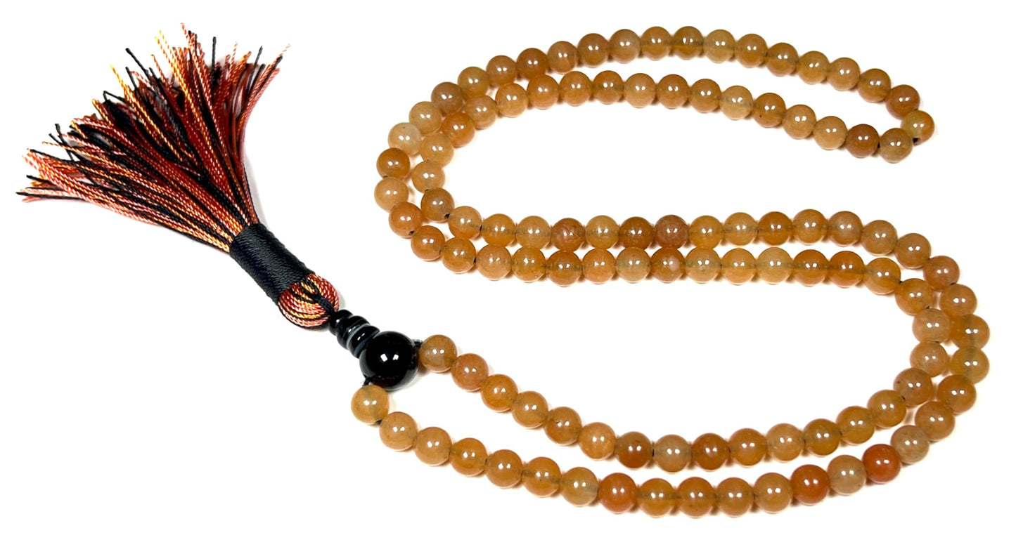 Yellow Jade Mala Beads Necklace – 6mm 108 Beads – Solar Plexus Chakra & Leo Birthstone – Spiritual Jewelry