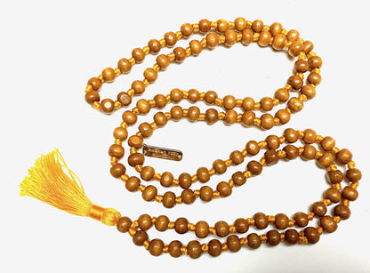 Awaken Your Kundalini Tulsi mala beads necklace hand knotted mala holy basil beads 8 mm 108 Buddhist prayer beads 7 Chakra mala colors - w/Velvet mala pouch (THIRD SOLAR CHAKRA)