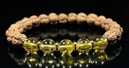 5 Mukhi (5 Faces) Chikna Rudraksha and Citrine Stretch Bracelet - November Birthstone for Sagittarius and Scorpio - Solar Plexus Chakra