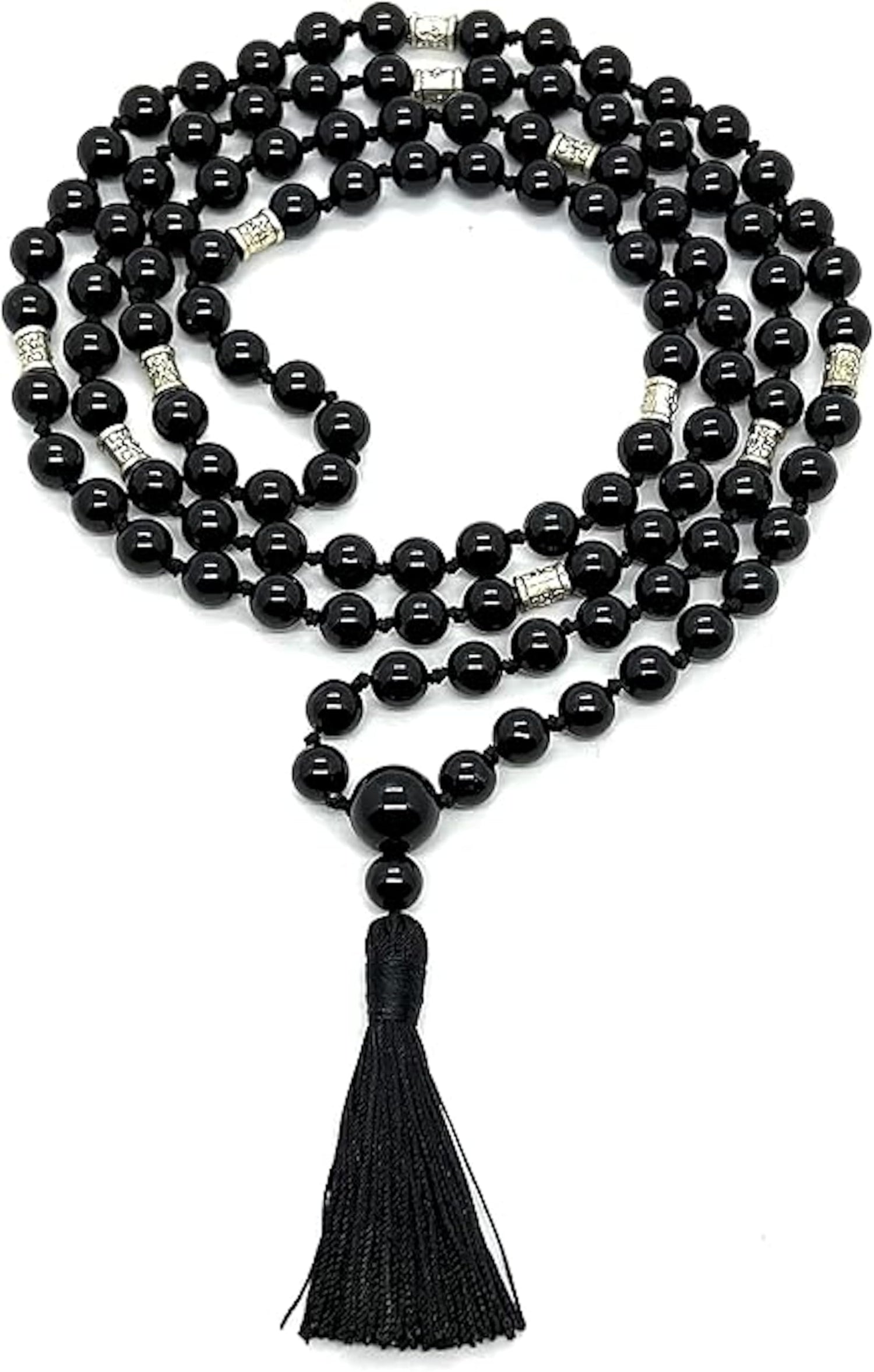 Black Onyx Mala Necklace | 108 Beads | 8mm | Hand-Knotted | Handmade USA | VEERA Collection | Root Chakra | Strength | Protection | Grounding | Courage | Confidence | Natural Stone | AYK