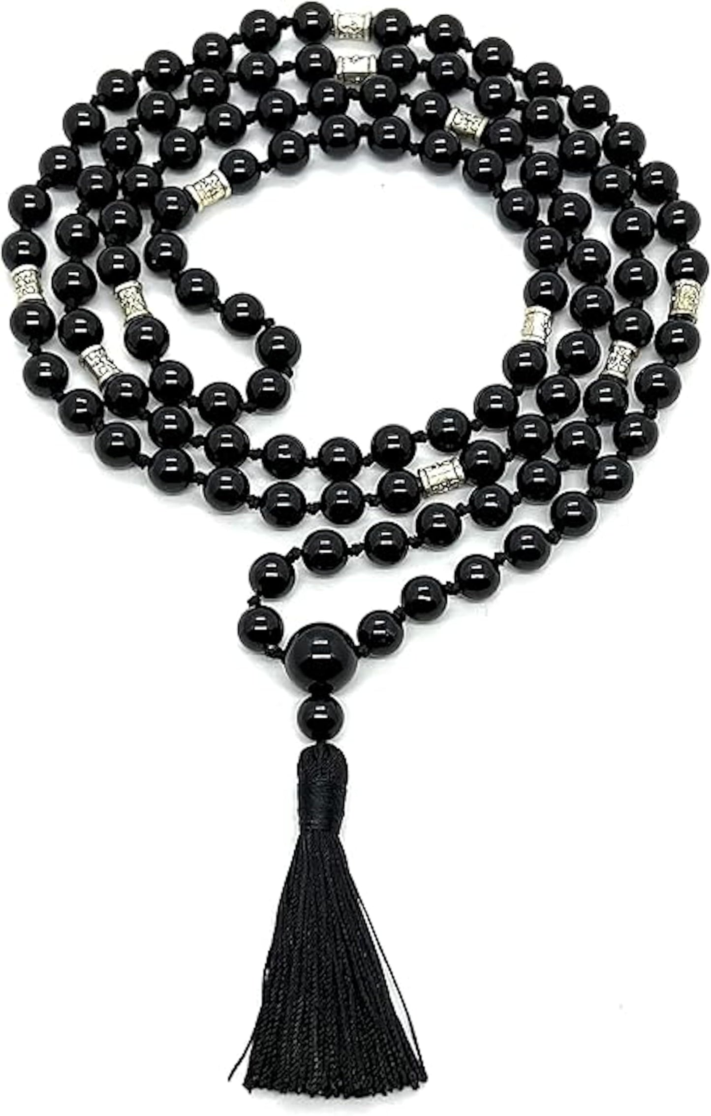 Certified Energized Mala Beads Necklace with COA - Chakra Mala - Japa Mala - 8mm 108 Buddhist Prayer Beads - Meditation Mala - Tassel Necklace – Zodiac/Sun Sign stones (Black Onyx)