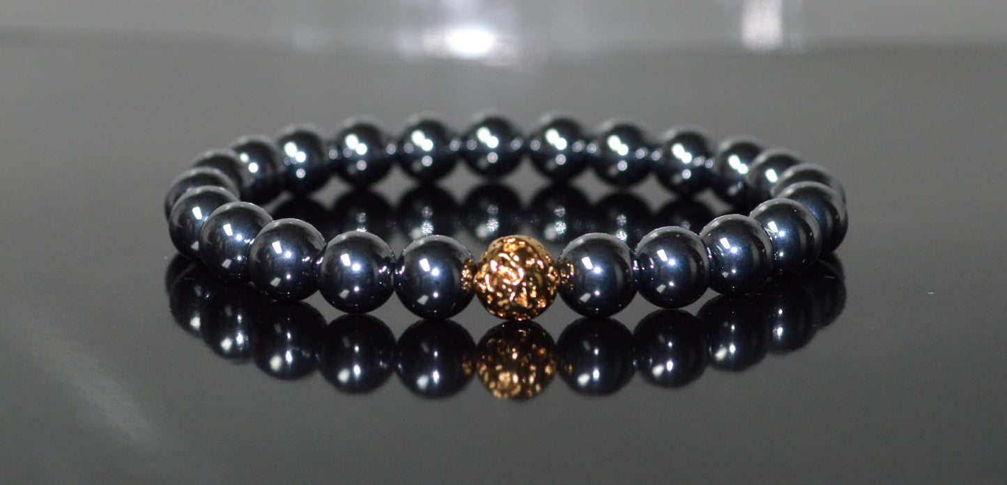 Terahertz and Lava Beads Stretch Bracelet – Capricorn & Aquarius Birthstone Bracelet, Root Chakra - Vitality, Libido, Protection
