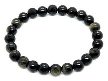 Golden Obsidian Beaded Stretch Bracelet - Embrace Protection & Strength