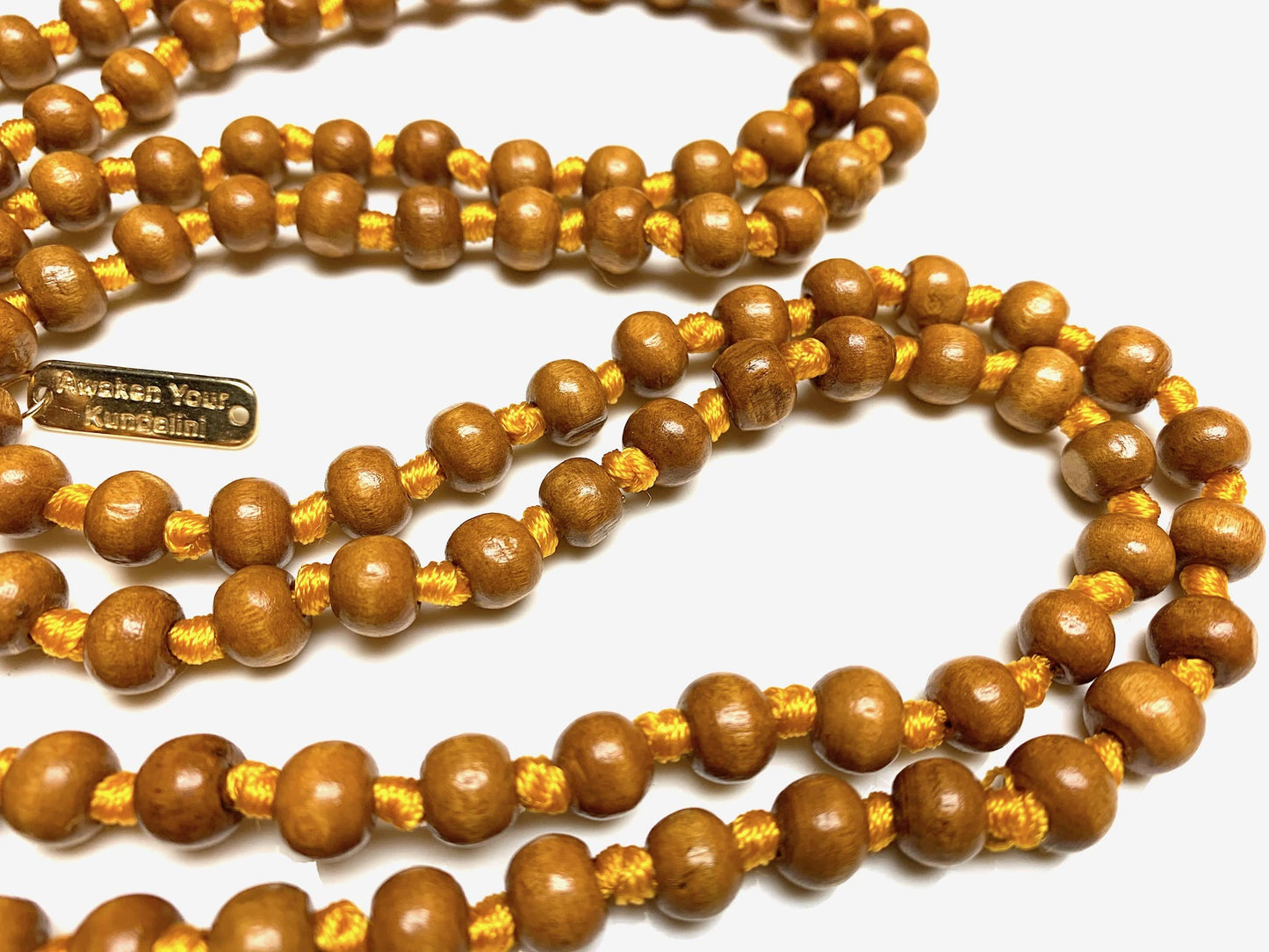 Awaken Your Kundalini Tulsi mala beads necklace hand knotted mala holy basil beads 8 mm 108 Buddhist prayer beads 7 Chakra mala colors - w/Velvet mala pouch (THIRD SOLAR CHAKRA)
