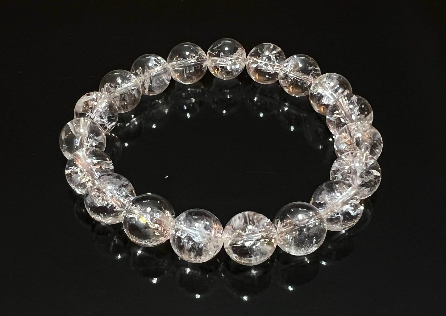 Himalayan Ice Nirvana Crystal Quartz Stretch Bracelet - 10mm AAAAA Grade - April Birthstone, Aries - Crown Chakra