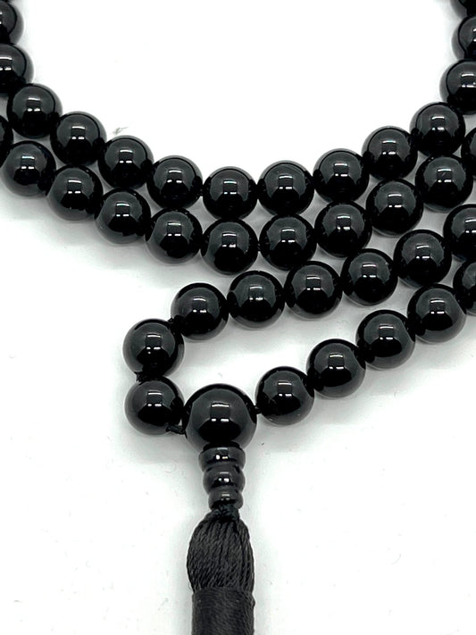 VESTA Black Tourmaline Mala Necklace | 108 Hand-Knotted 8mm Beads for Grounding & Protection | Root Chakra | Capricorn Birthstone | Handmade in USA
