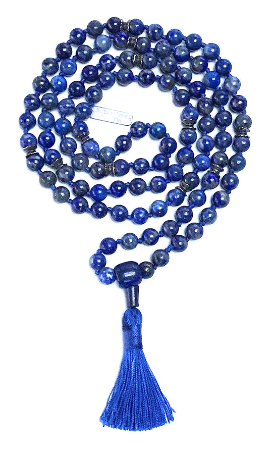 Certified Energized Mala Beads Necklace with COA - Chakra Mala - Japa Mala - 8mm 108 Buddhist Prayer Beads - Meditation Mala - Tassel Necklace – Zodiac/Sun Sign stones (lapis lazuli)