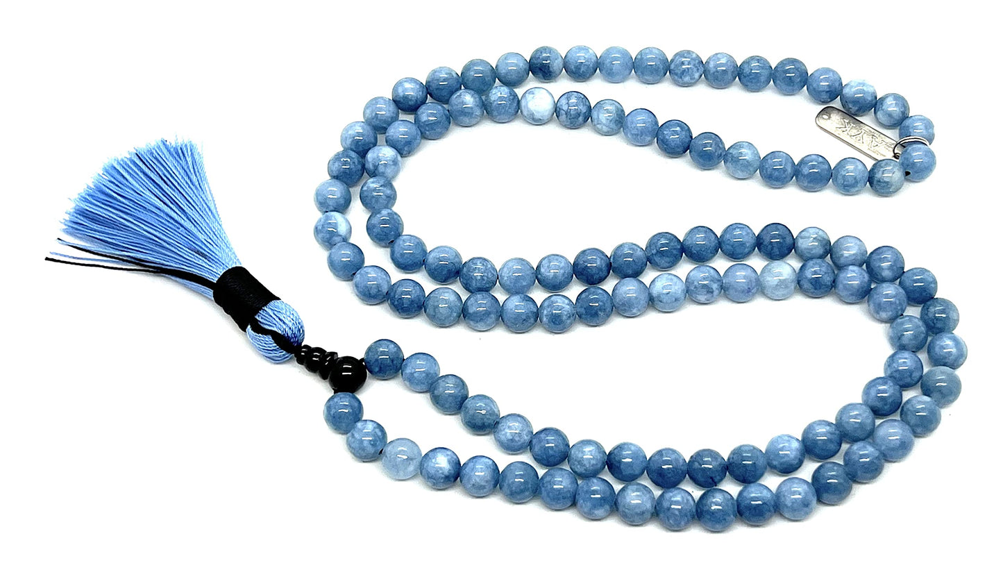 AERIS Blue Aventurine Mala Necklace | Clarity, Calm & Communication | Throat & Root Chakra | Pisces Birthstone